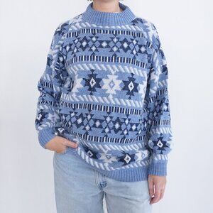 Vintage Dana Blue Navy Knit Winter Grandmacore Mockneck Sweater L